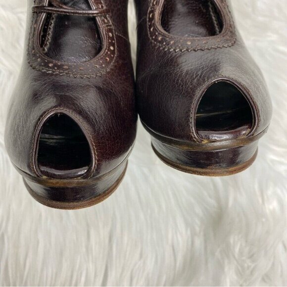 Fendi Women's Brown Leather Oxford Open Toe Platform Designer Ankle Boot EU 36.5 - Picture 5 of 16